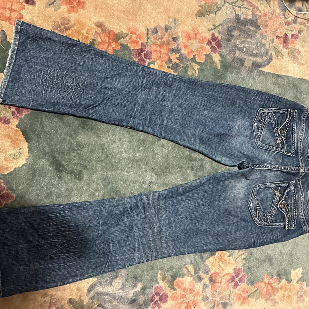 Dark washed Denim silver Jeans with Embellished Pockets size 29